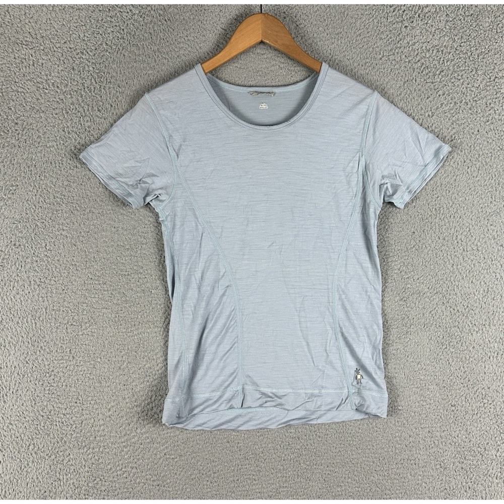 SmartWool Merino Shirt Top Youth Girl's Large Light Blue Wool Short Sleeve Crew